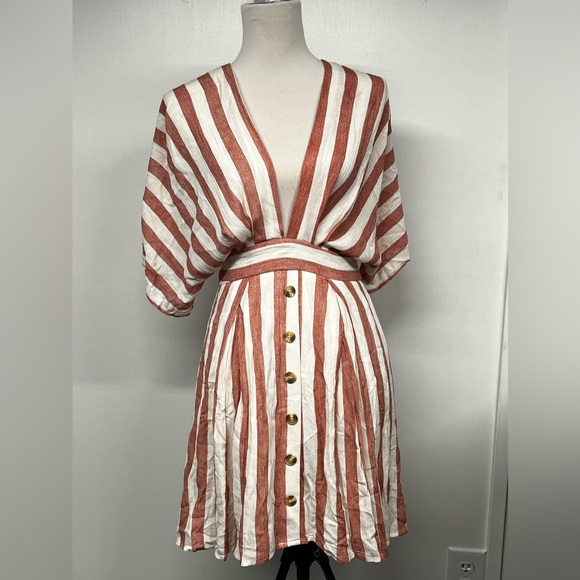 Nwt Essue Macy Blackwell Pink White Hotel Striped ButtonUp open back Dress sz S - Picture 6 of 15